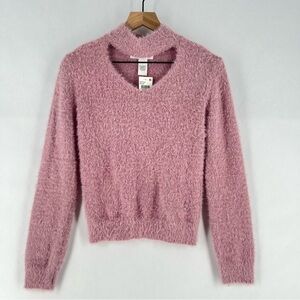 Planet‎ Gold Mauve Pink Soft Fluffy Cutout V Neck Long Sleeve Sweater